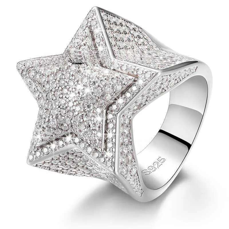 Dropshipping Fine Hip Hop Jewelry Iced Out Sterg Sier VVS Moissanite Dia Star Ring For Men Women
