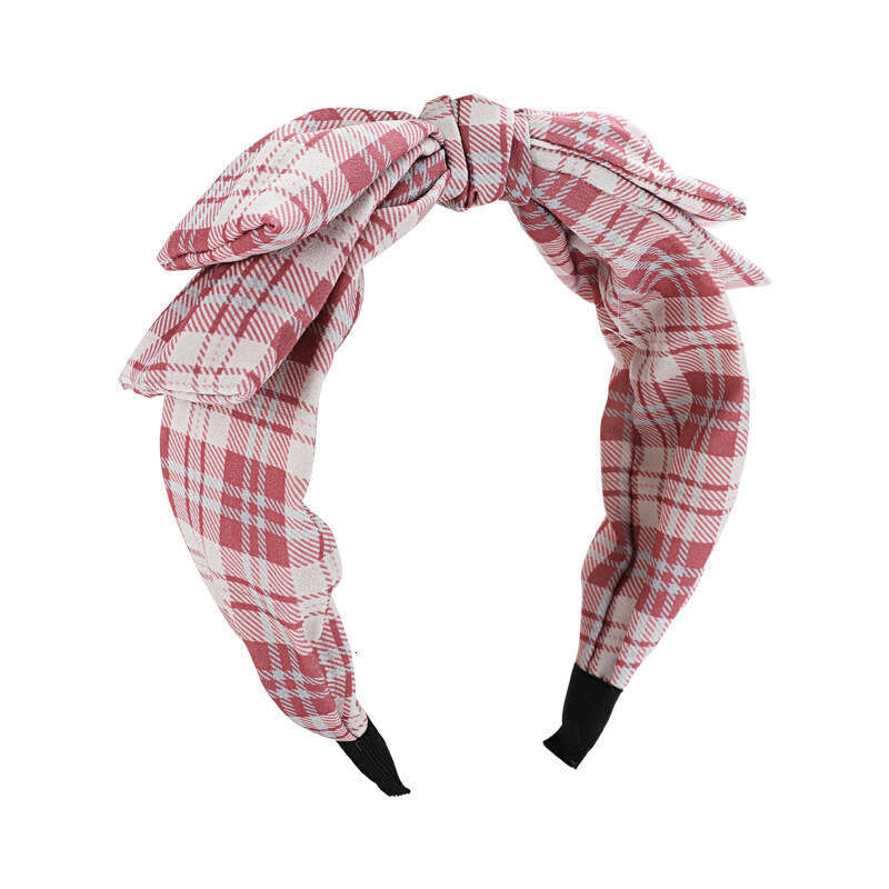 ins Korean Version Gentle Pink Plaid Bow Hairband for Women Fashion Simple Versatile Elegant Face Washing Headband Hair Accessory