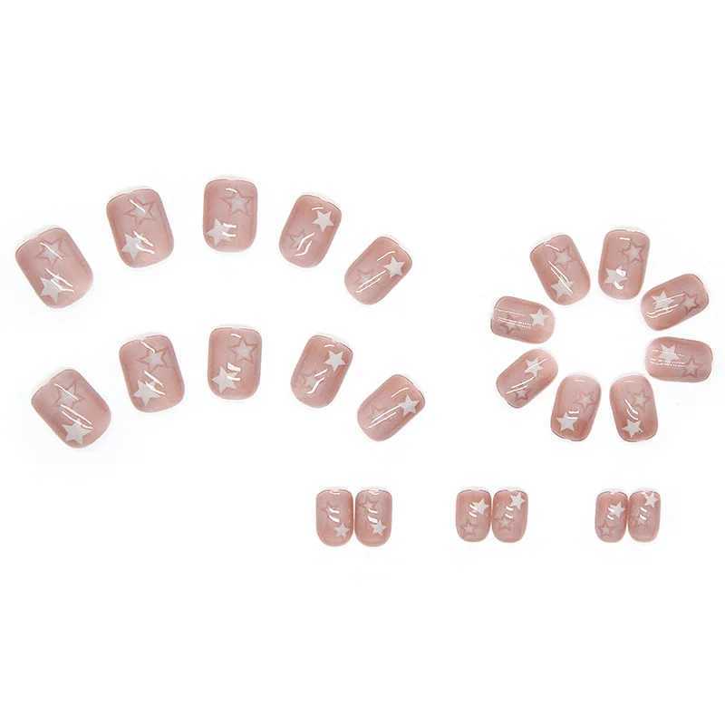 Star Fainting 24 pieces press nail pink gradient fake nail smooth artificial finger manipulation reusable female fake nail W250410