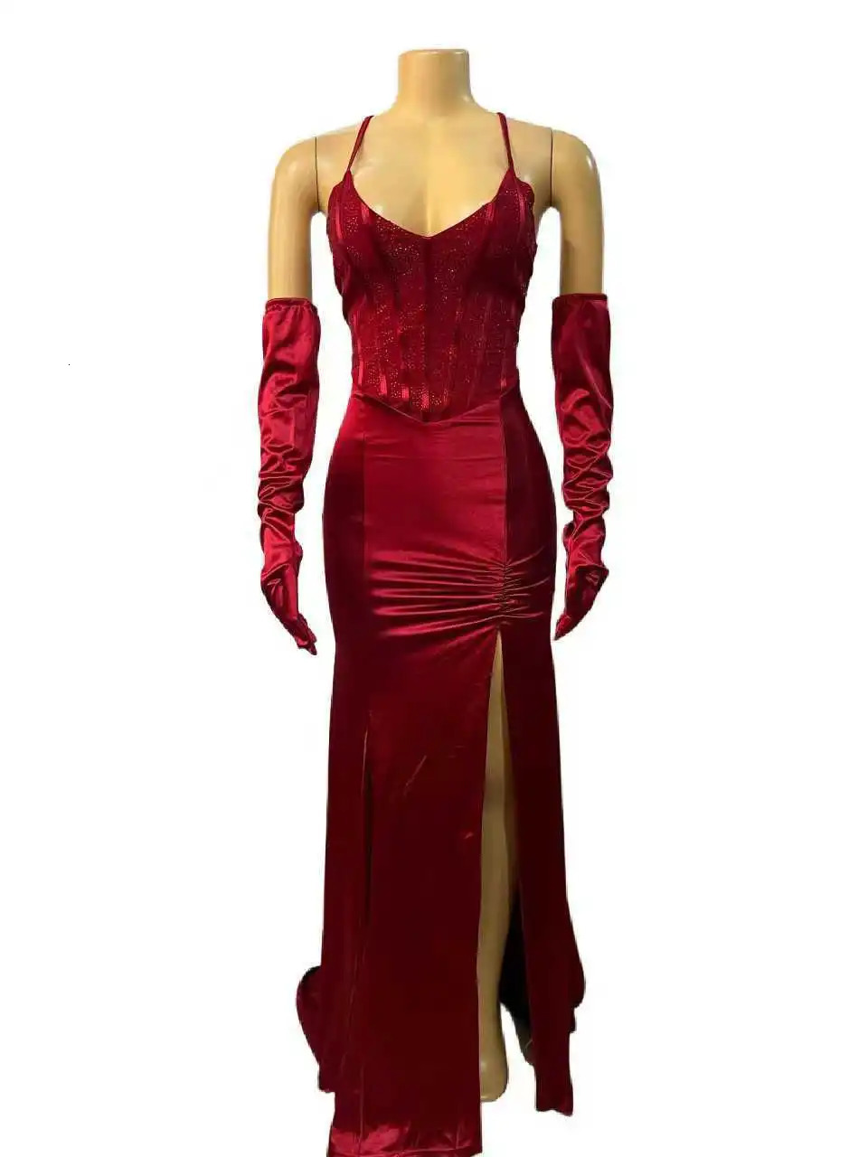 CM. YAYA Womens Diamond Sparkle Long Sleeve Gloves Bodycon Long Mermaid Maxi Dress Birthday Evening Sexy Party Dress Vestitos 250403