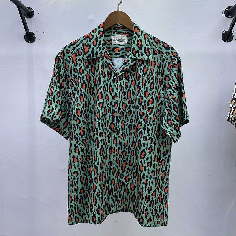 Best quality mens lapel short sleeved streetwear summer loose retro Hawaiian WACKO MARIA shirt leopard print X250410