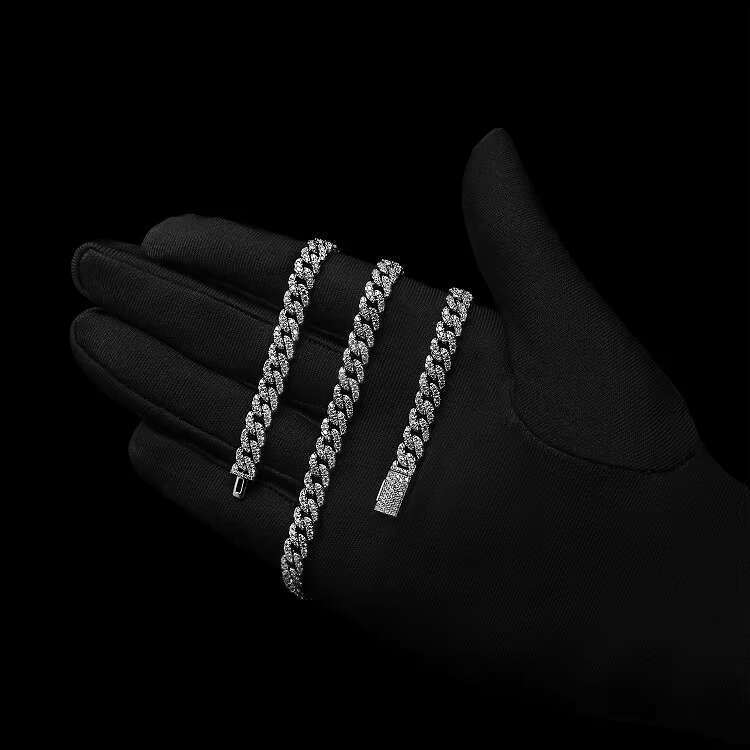 Rapper Jewelry Solid Sier 6mm Necklace with Iced Out CZ Zirconia Gold Plated Cuban k Chain Hip Hop Accessory for Gift