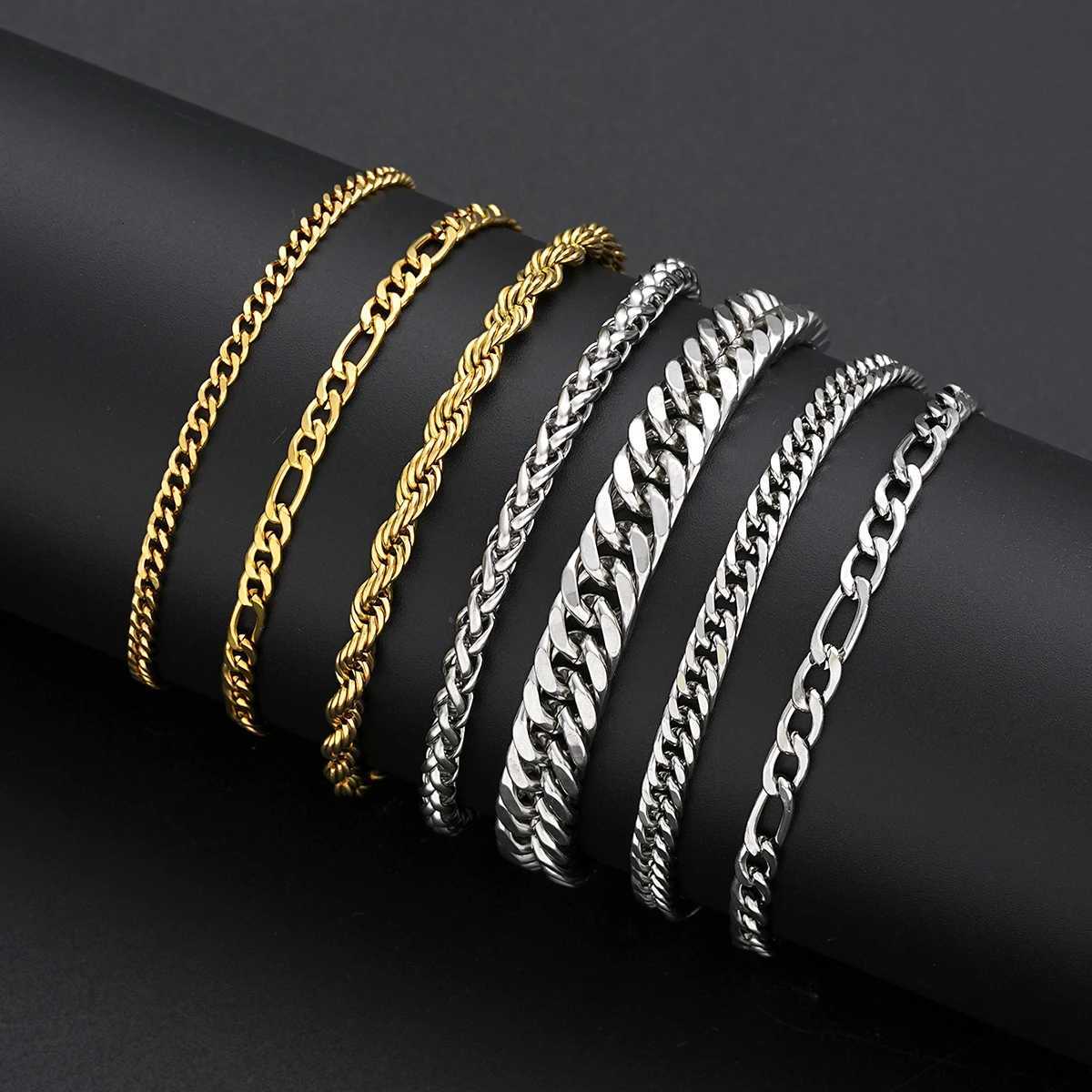 7Pcs/Set Stainless Steel Cuban Bracelets for Women Vintage Punk Gold Silver Color Twist Chain Bracelets Set Trendy Party JewelryT251110
