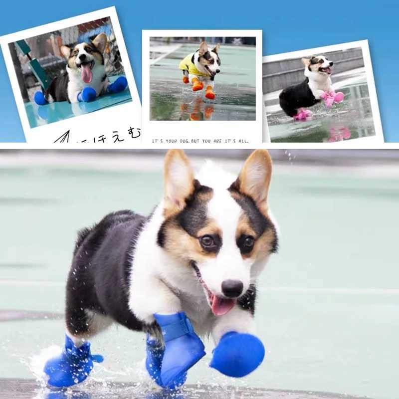 4 pieces/set of silicone anti slip boots for pet dogs waterproof dog shoes candy colored pet rain shoes basic boots for appearance T2504010
