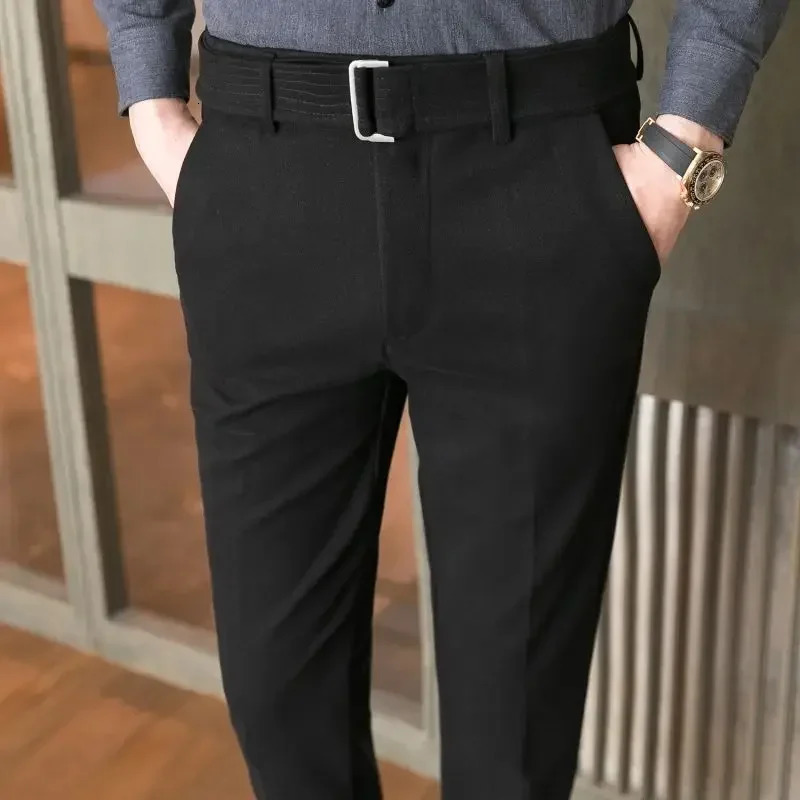 Business Man Suits Pants Social Tailoring Elastic Stretch Trousers for Men Slim Fit Tressed Straight Up Dress Chinese Homme Fine 251110