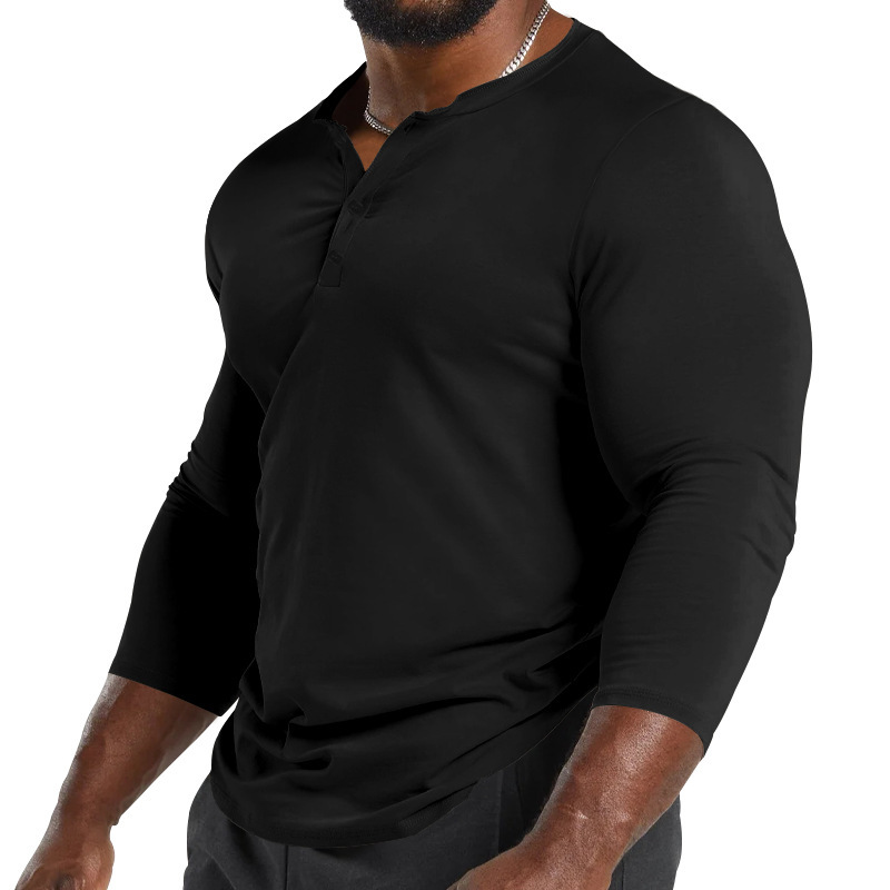 2025 Spring and Autumn Mens Long sleeved T-shirt Mens Sports Fitness Mens Henley Shirt
