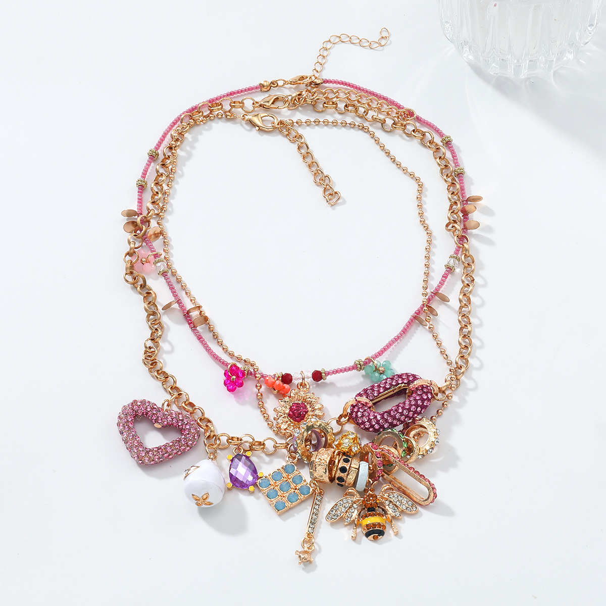 3 Piece Set Of Water Droplet Shaped Heart Shaped Necklace Multi Layer Geometric Necklace Autumn Style Diamond Inlaid Animal Pendant Collarbone Chain