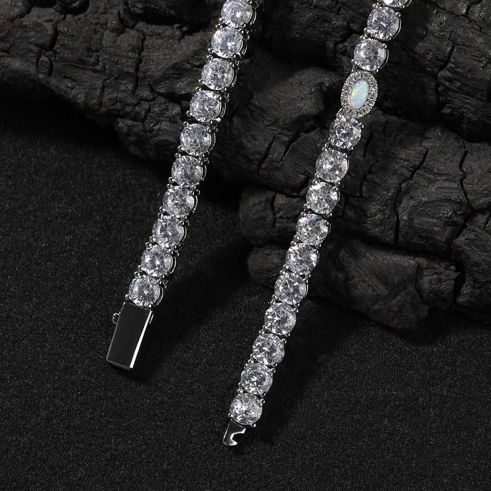 Hip Hop Full Colorful Cz Stones Opal Tennis Chain Necklace 14k Real Gold Plated Copper Bling Cubic Zircon Unisex Chains Party Rap Jewelry Accessories 