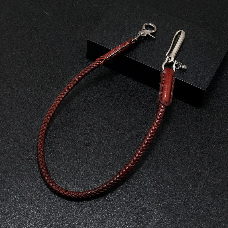 Classic punk style genuine leather bicycle keychain denim chain handmade wallet waist mens rock clothing accessories 250410