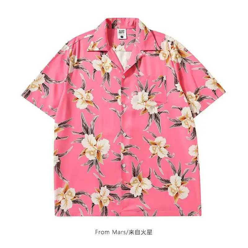 Japanese retro Hawaiian Cuban collar print short sleeved mens summer hip-hop shirt casual shirt X250410