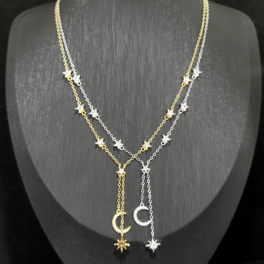 2025 New Moon Star cz station jewelry chain elegant women stunning lovely necklace fashion Modern faced stone Chic necklaces