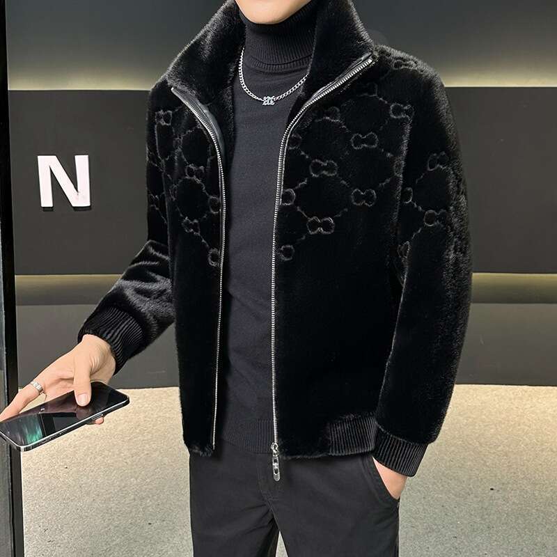 Men's Turn-Down Collar Thickened Faux Mink Fur Jacket 2025 Autumn Winter New Fashion Casual Versatile Coat For Youth
