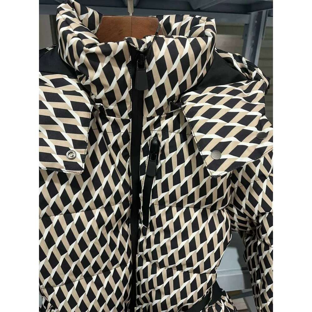 Women's Fashion Winter Hooded High Waist Padded Sport Coats Belt Parka Female Elegant Thick Warm Pocket Windproof Skiing Jackets