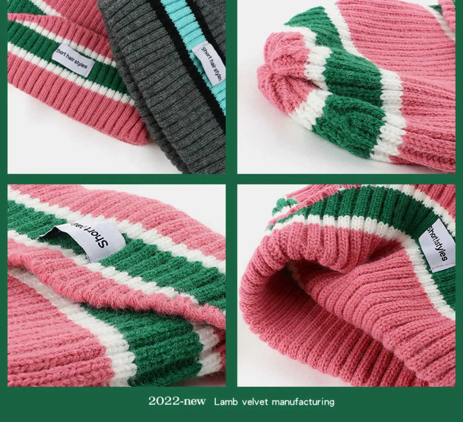 Striped Beanie Winter Hats For Women Knitted Retro Thickened Warm Baggy Cap Trendy Windproof Ear Protector Bonnet FemaleXJ251110