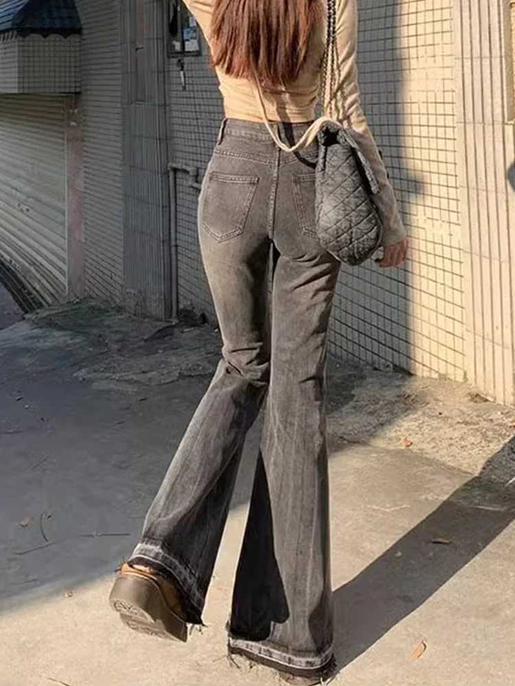 Burr Edge Design Vintage Flare Jeans High Waist Korea Casual Skinny Denim Pants New Women Streetwear Strecth Boot Cut vaqueros C251110