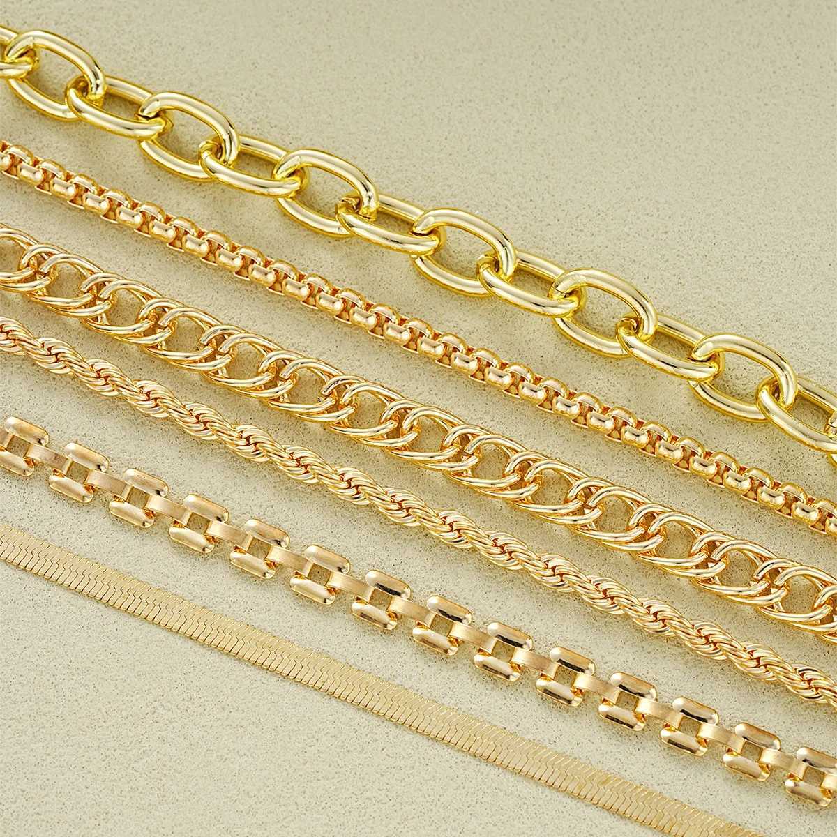 6Pcs/Set Chunky Twisted Cuban Chain Bracelets for Women Simple Gold Color Metal Waterproof Bracelets Sets Fashion Jewelry GiftsT251110