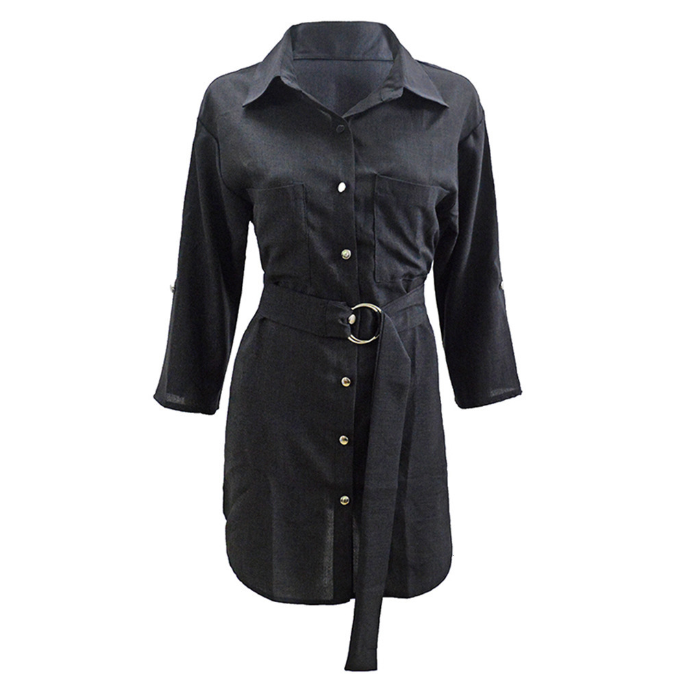 2025 Summer Lace Up Cardigan Solid Color Pull Sleeve Shirt Dress