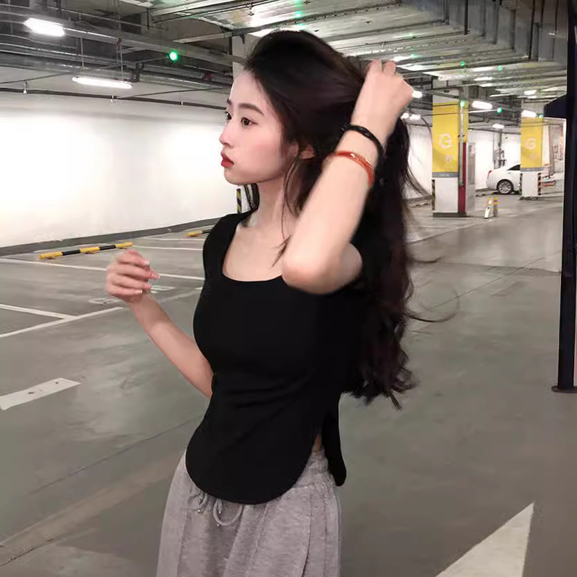2025S Designer Women S T Shirt Summer New Pure Desire Style Big U Neck Spicy Girl Top Slim Fit Irregular Short Sleeve T Shirt Women S Instagram