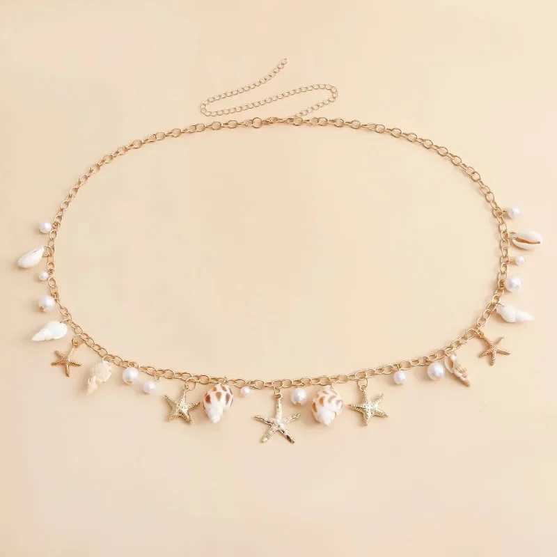 Fashionable natural shell starfish imitation pearl tassel pendant waist chain used for sexy bohemian summer chain necklace X250410