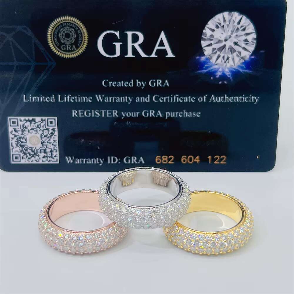 Luxury Style 925 Silver Hip Hop Jewelry VVS Moissanite Diamond 4 Rows Iced Out Initial Rings Band