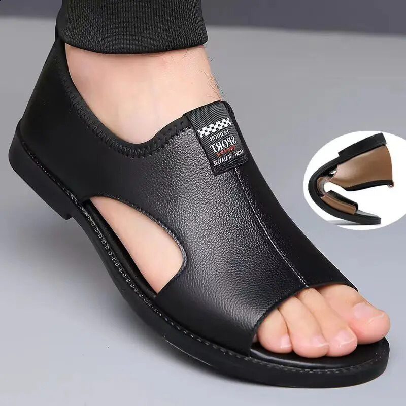 Man Sandals er Fashion Leather Casual for Men Summer comfortable Beach Slippers Outdoor Non-slip Men sandalias 2024 250402