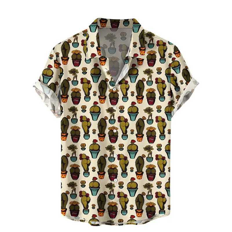 New mens short sleeved shirt disgusting mushroom print mens Hawaiian beach fashion lapel top plus size casual mens shirt X250410