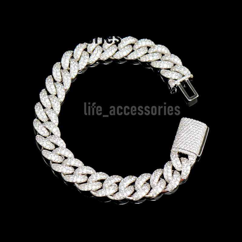 Men Iced Out Jewelry 12mm Moissanite Diamond 18k Gold Plated Prong Iced Out 925 Silver Men Cuban Chain Necklace Jewelry