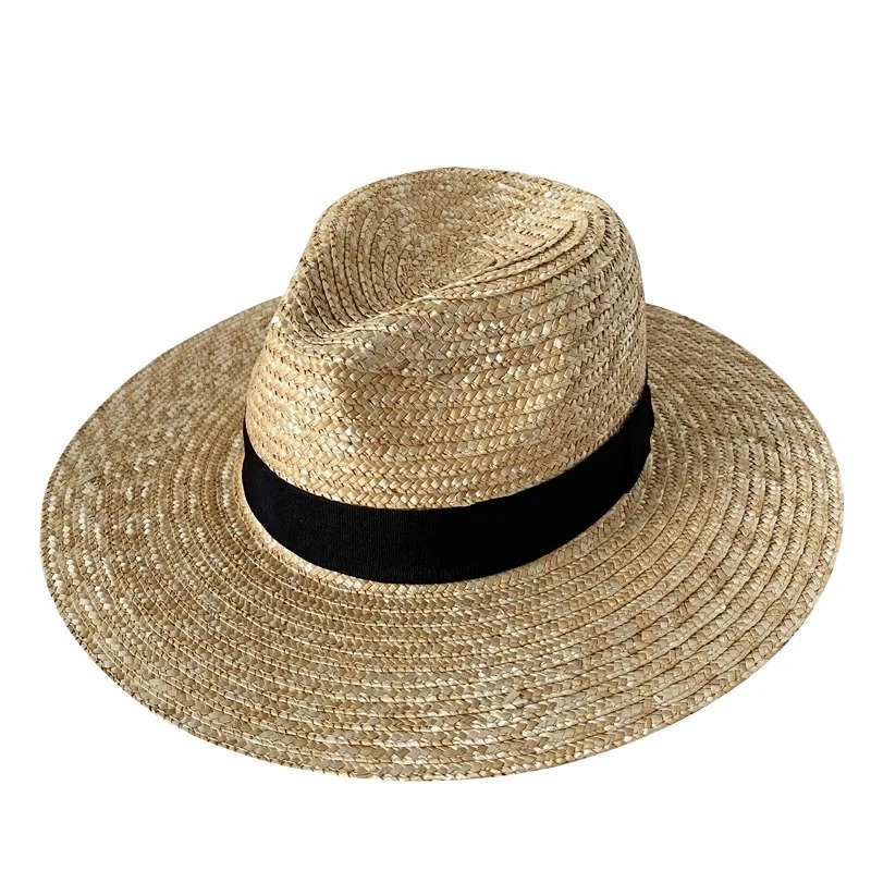 Trend Summer Wide Brim Straw Hat Chapeau Ladies Panama Sun Hats Boater Black Beach Hat Sombrero Mujer Fedora Cowboy Jazz Cap 250409