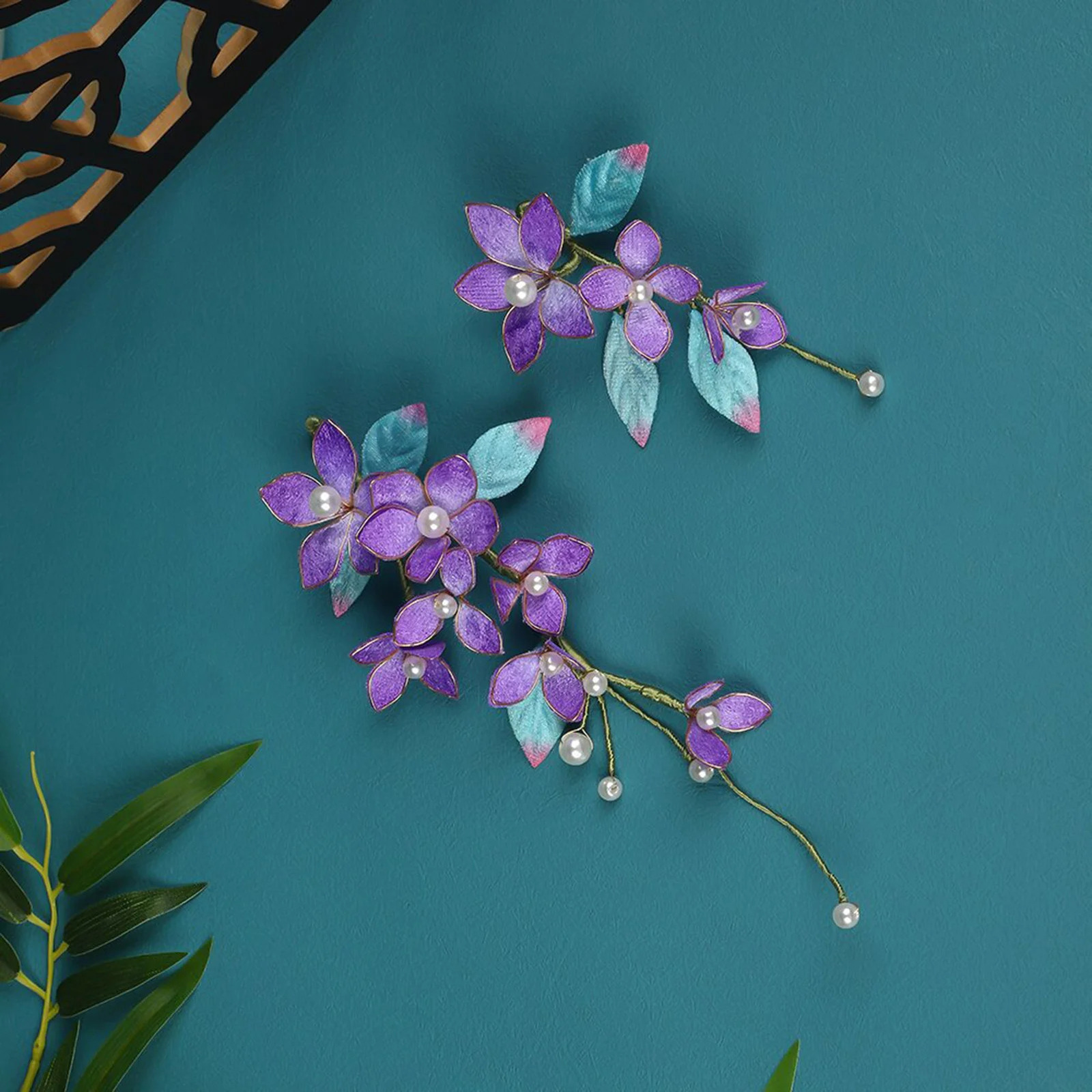 1 pair of retro hair clips Chinese wedding hair accessories purple flower hair clips 250409