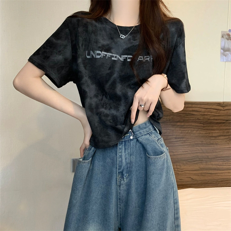 2025S Designer Women S T Shirt American Tie Dye Sleeved Letter Printed Loose Women S T Shirt Summer Design Sense Short Student Top