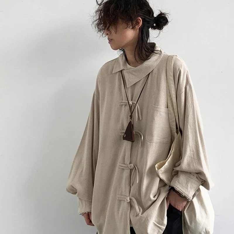 Cityboy Spring Autumn Retro Chinese Style Tang Dress Shirt Mens Cotton and Hemp Loose Plate Buckle Slant Collar Shirt Coat 250408