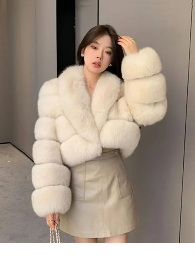 ZADORIN y Big Collar Spliced Cropped Faux Fur Coat Woman Clothing Thicken Furry Jacket Winter Coats Top Mujer 251110