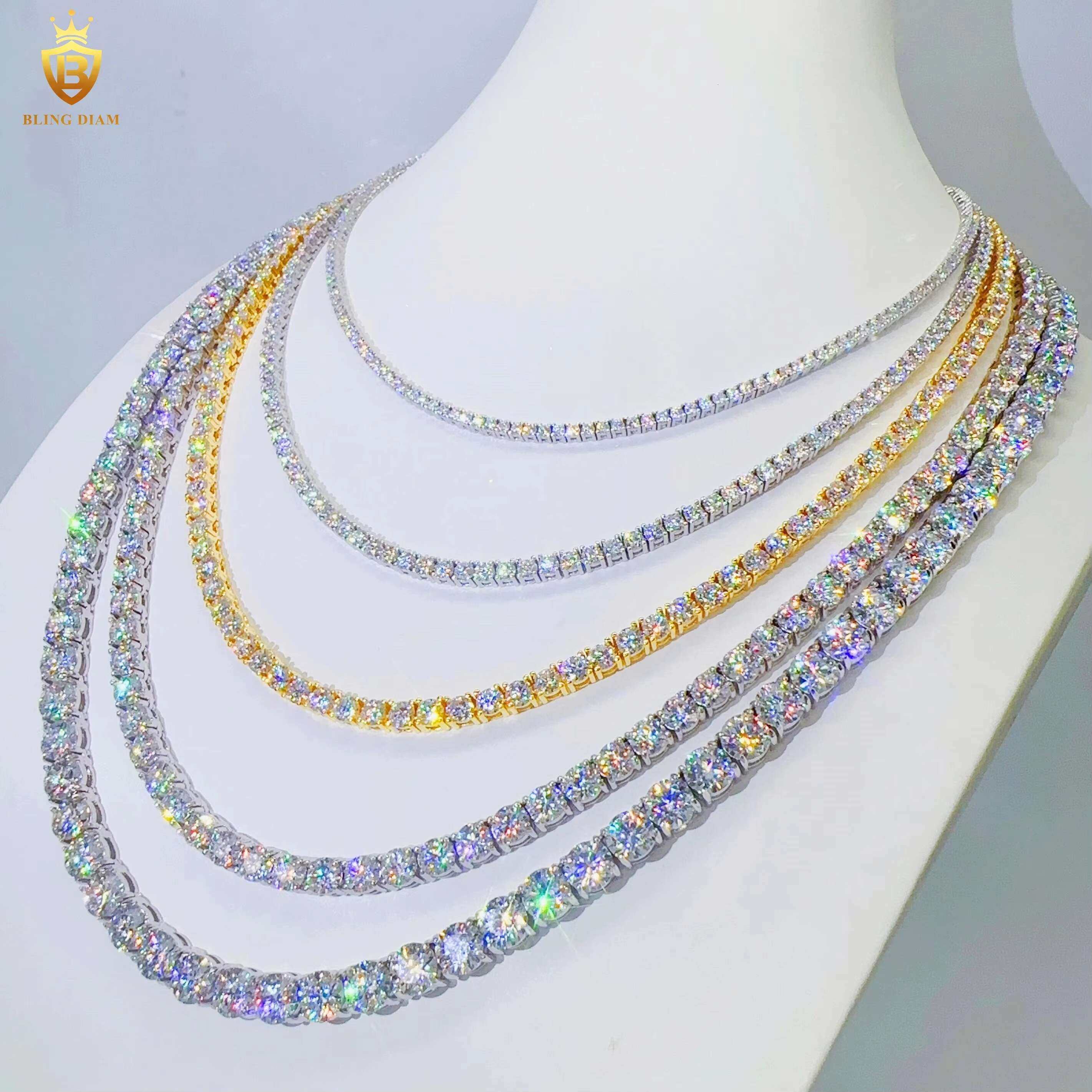 2mm 3mm 4mm 5mm 6.5mm Fine Jewelry Necklace bracelet 925 Sterling Silver Hiphop Chain VVS Moissanite Tennis Chain
