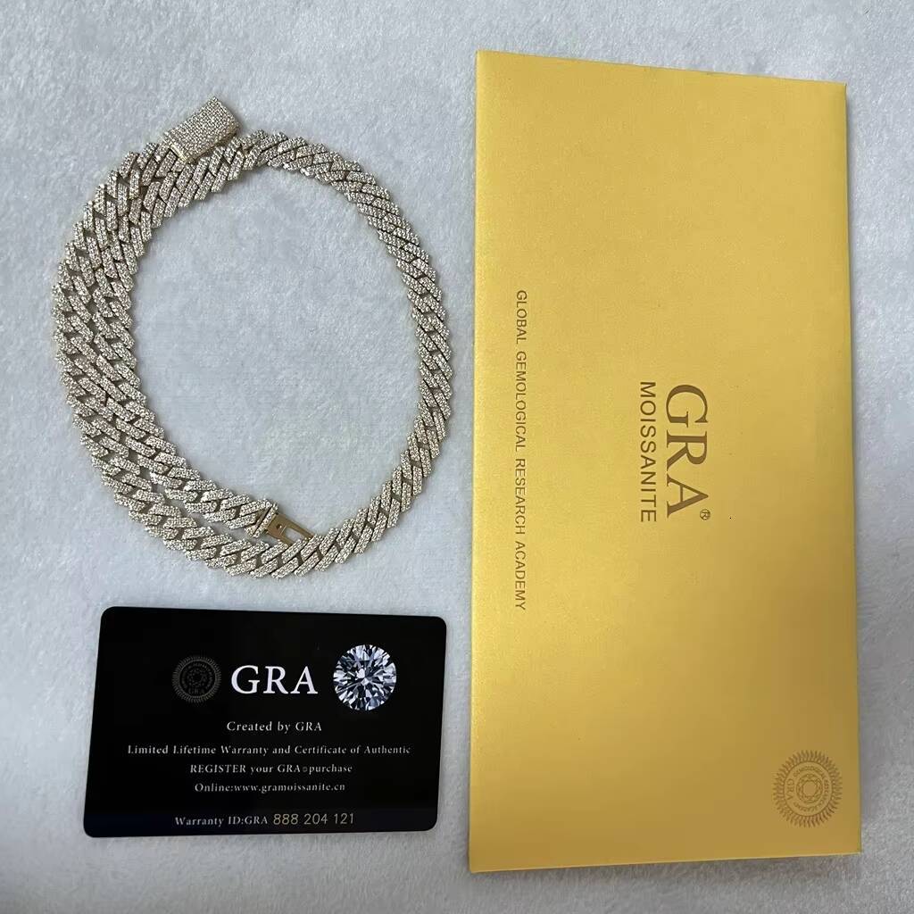 14MM Width Mens 925 Silver Moissanite Diamond Men Necklace Jewelry Hip Hop Iced Out Cuban Link Chain