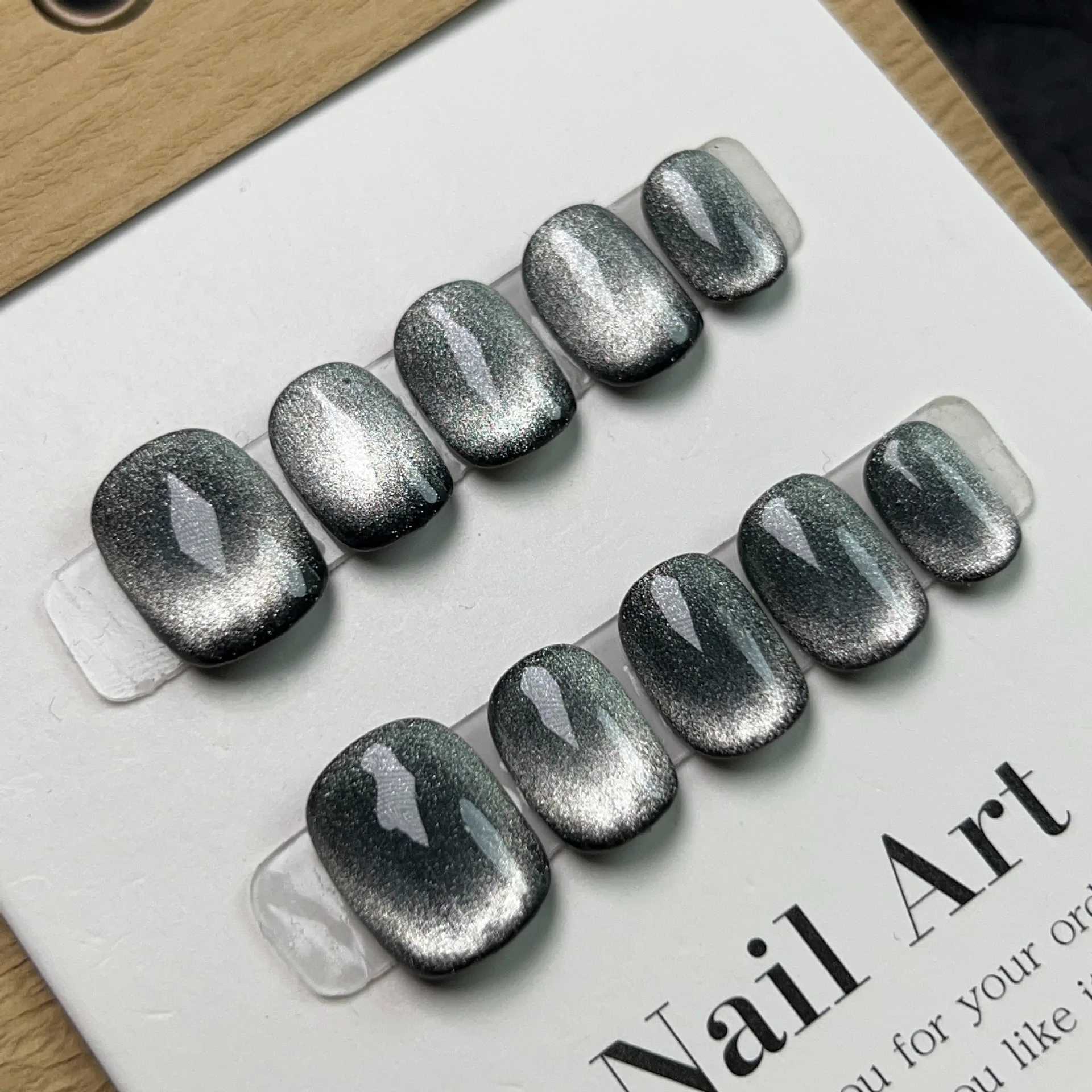 Handmade cat eye nail press short fake nails fully covered nail sticks nail tips handmade reusable female fake nails W250410