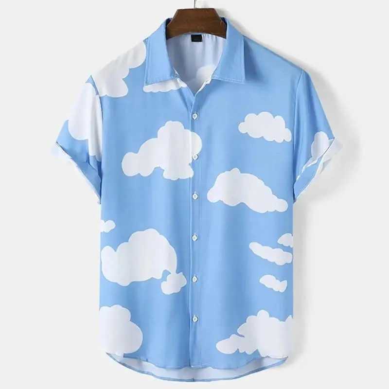 New 3D oversized geometric print Hawaiian summer beach casual mens short sleeved top comfortable Chinese style X250410