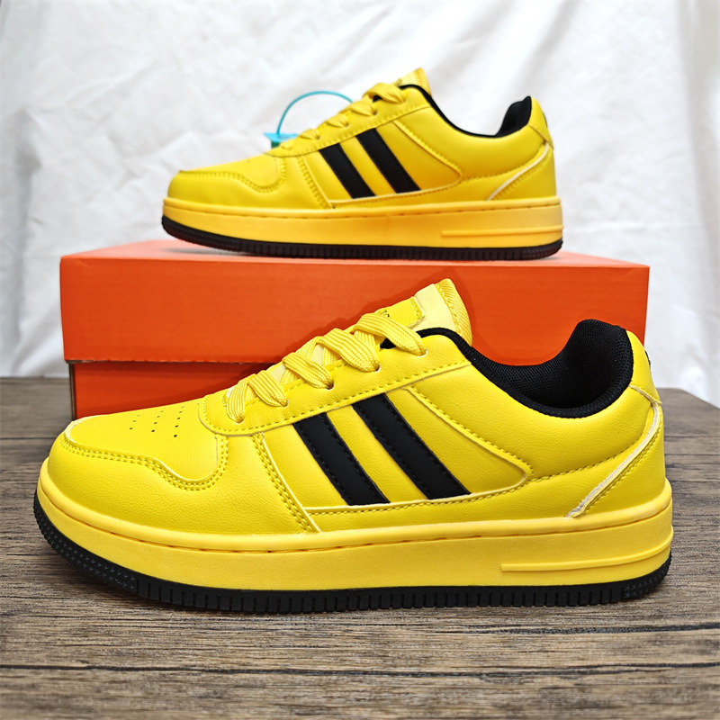Free shipping Yellow black color matching skateboard shoes versatile for couples super soft casual sports thick soled casual shoes