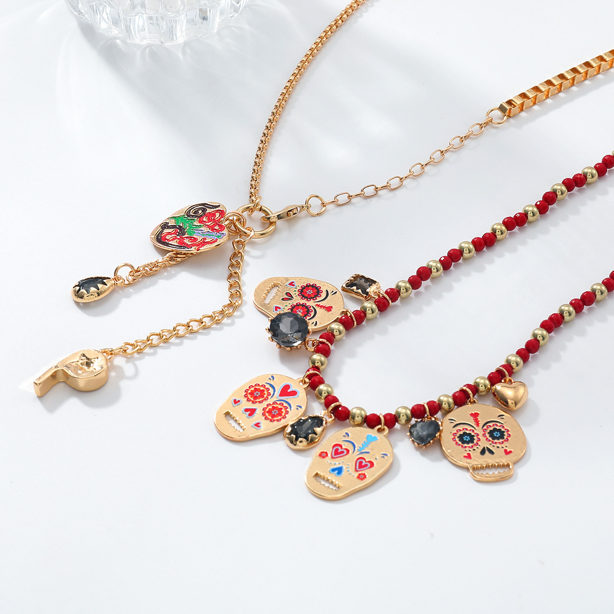 Exquisite Alloy Skull Love Whistle Two Piece Necklace Hand Woven Design Necklace Daily Wear Necklace