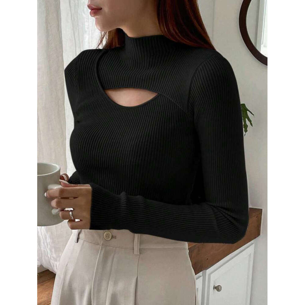Half Turtleneck Sweater for Women, Autumn and Winter, New Cross-Border Foreign Trade, Hollow Knitted Sweater, Stylish Inner Layer, Mid-Neck Base Shirt