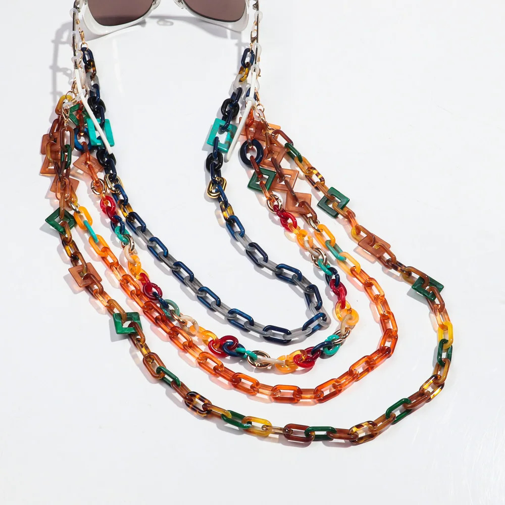Bohemian Colored Acrylic Womens Glasses Chain Fashion Resin Geometric Tether Rope Strap Hanging Sunglasses Accessories 250410