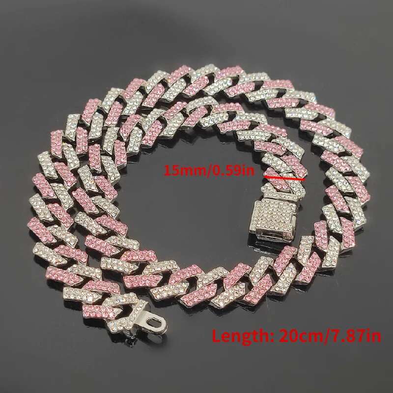 Popular small flip top hiphop pink blue hip hop Cuban chain quadrilateral bar prismatic mens necklace