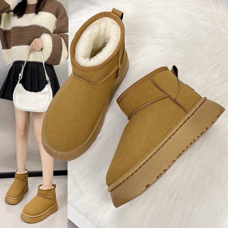 New designer snow boots with winter wool lining, thick short boots for warmth, outdoor cotton shoes, anti slip and height increasing woolen leather sh