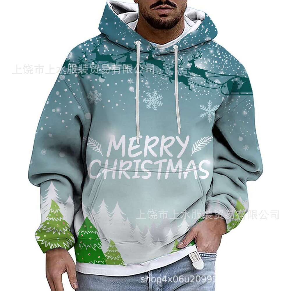 European American Cross-Border New Christmas and Surrounding 3D Printed Hoodie Reindeer Cartoon Santa Claus Children's Clothing