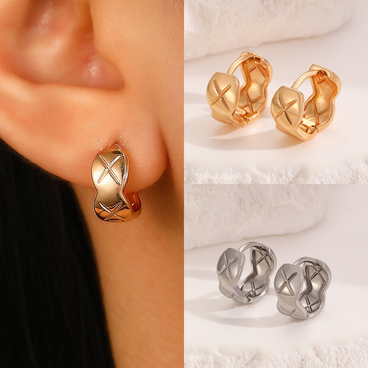 Fashion Minimalist Commuting High-End Simple Versatile Ear Cuffs Niche Design Crossed Dia Hoop Earrings for Women