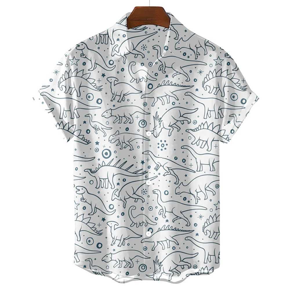 Cute cartoon dinosaur 3D printed mens/womens casual fashion short sleeved shirt mens button top oversized unisex clothing X250410