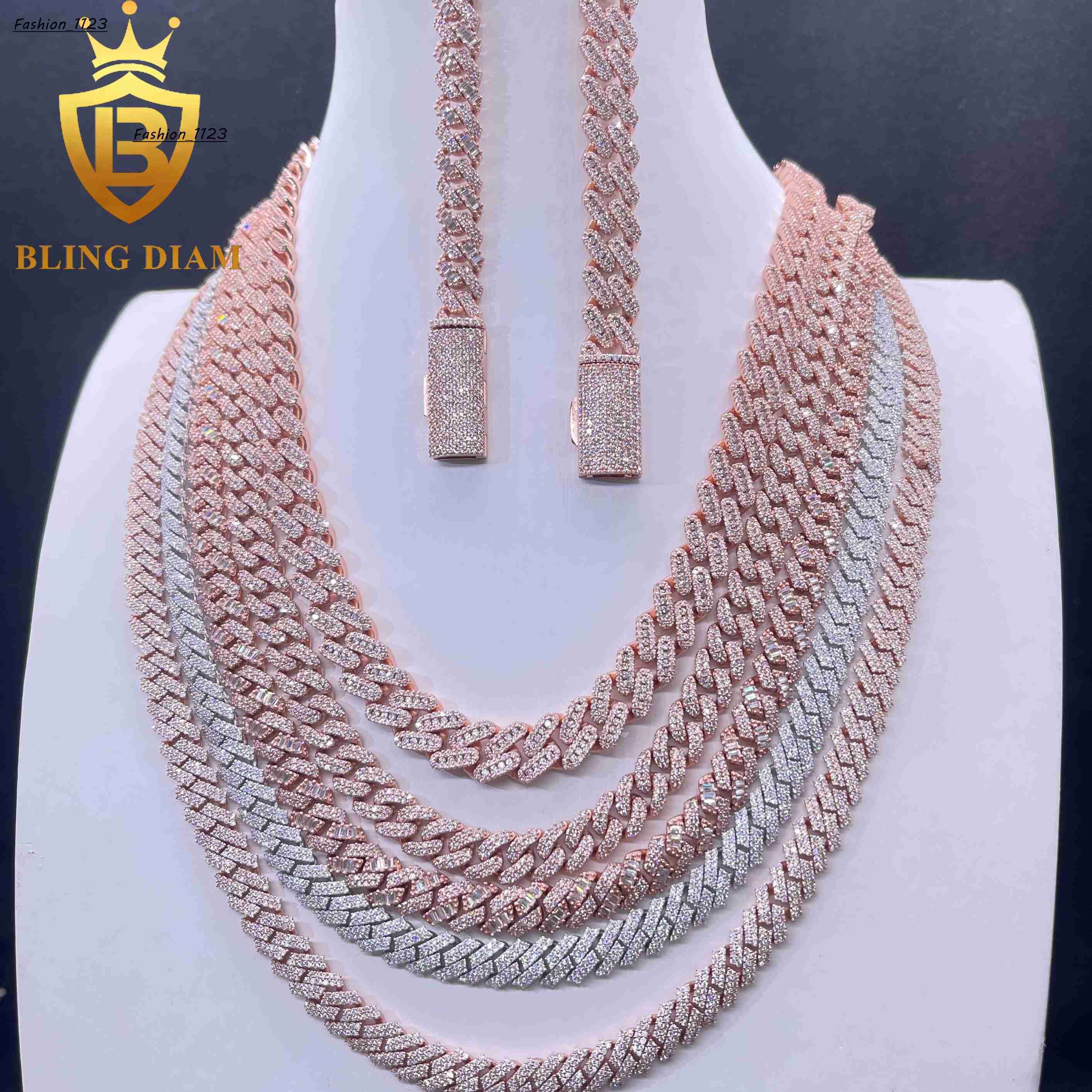 8-10mm Iced Out Miami Cuban Link Chains Rose Gold Pass Diamond Tester Hip Hop Rapper 925 Sterling Silver Vvs Real Moissanite