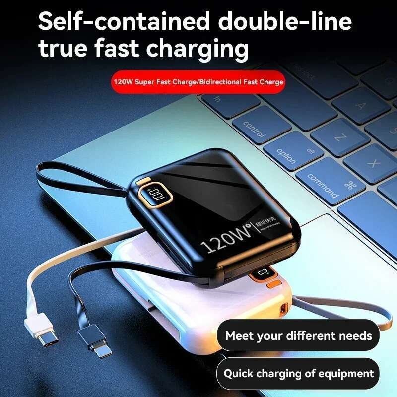 50000mAh Power Bank 120w Detachable Usb To Type C Cable Two-way Fast Charger Mini Powerbank For Iphone Xiaomi Samsung