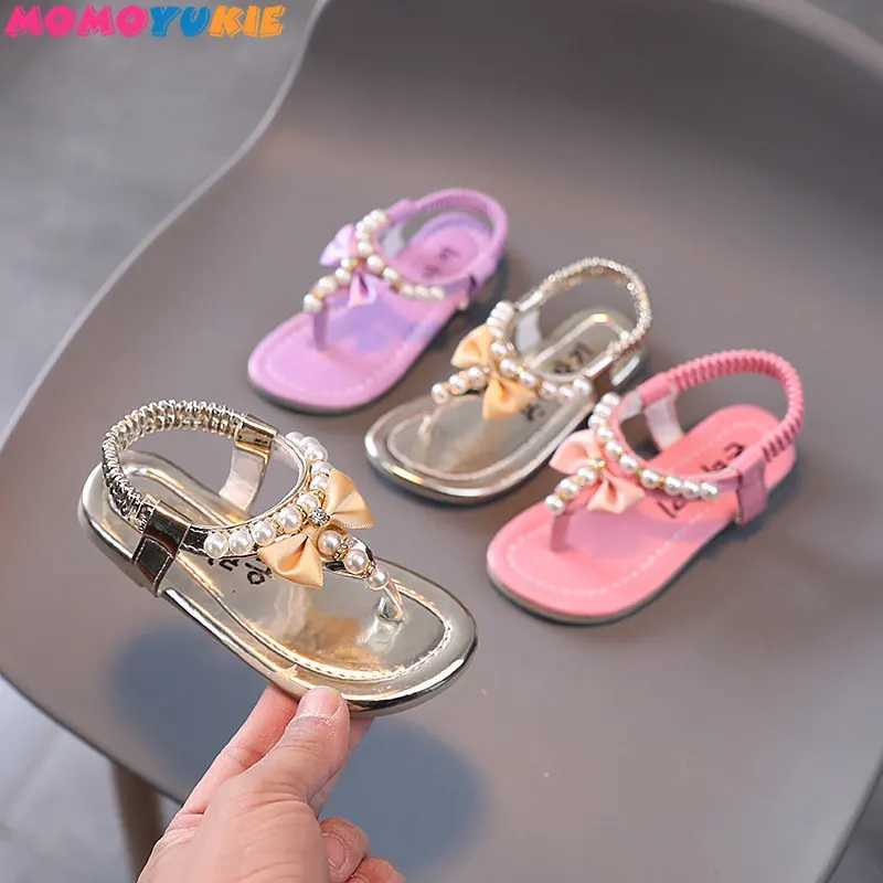 Summer Girls Shoes Beads Apartment Flip Princess Shoes Baby Shoes CHIldrens Sandals CHIldrens Wedding Shoes Pink Z250410