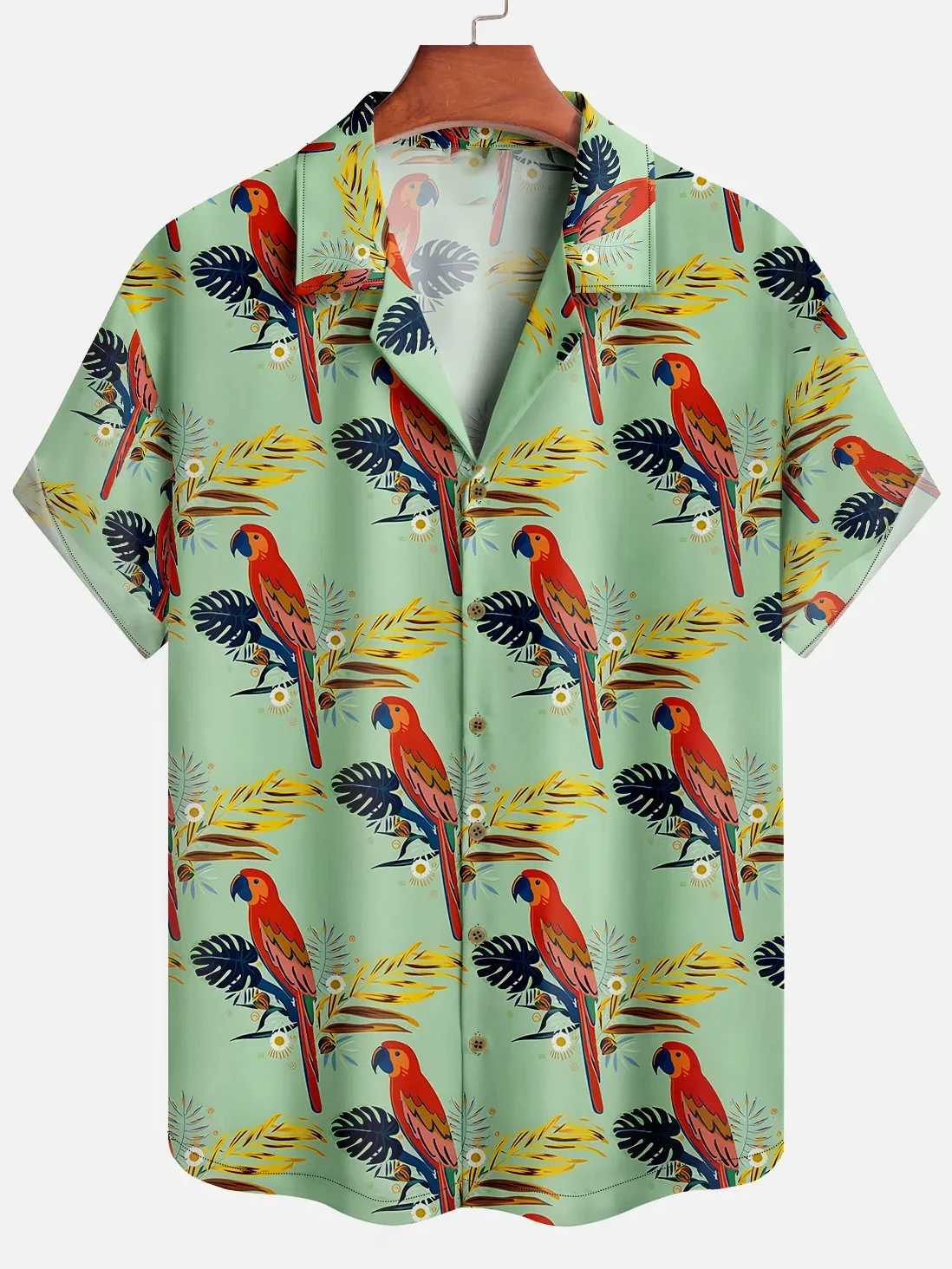 Flamingo Animal Hawaiian Shirt 3D Print Turndown collar Hawaiian shirt mens fashionable short sleeved beach shirt X250410