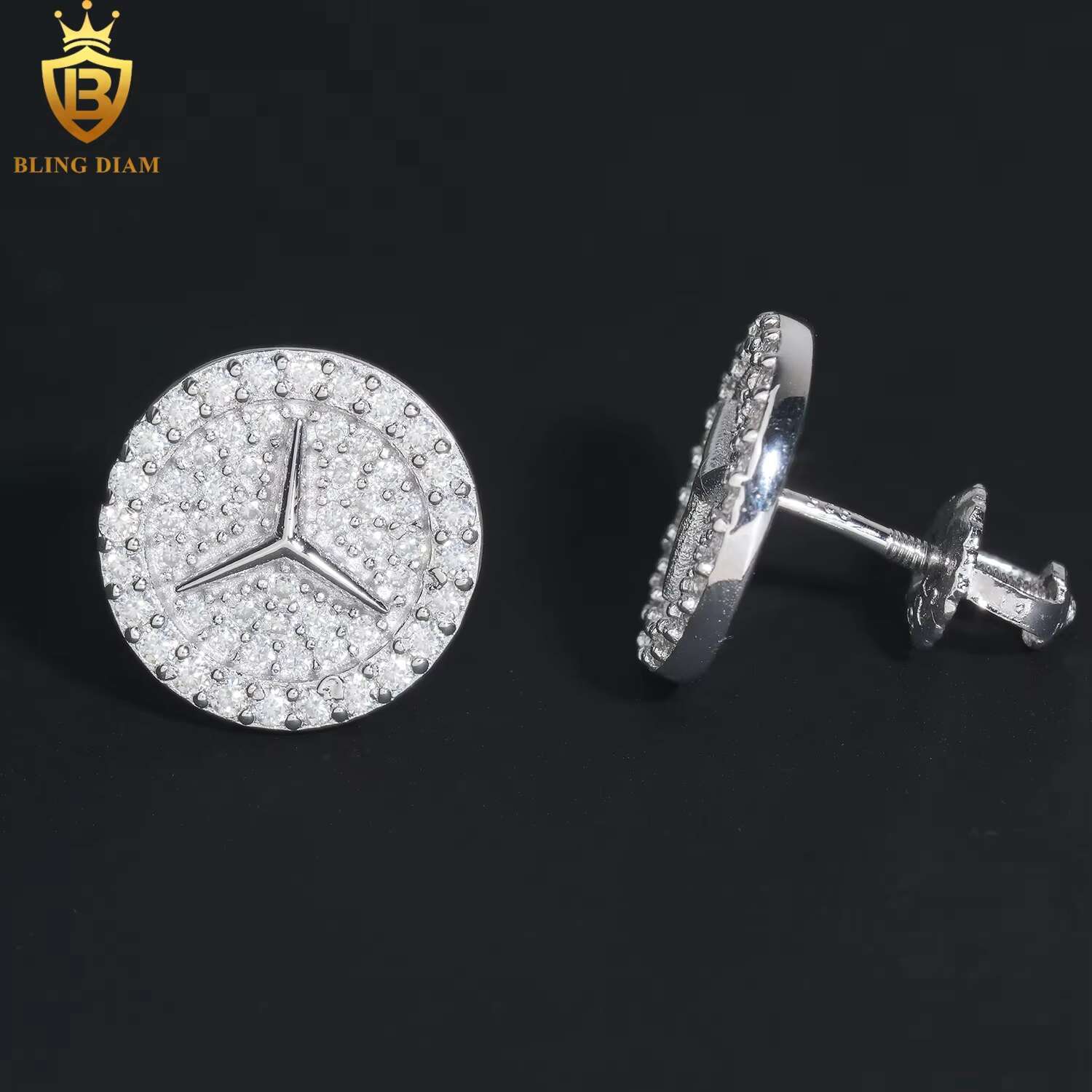 Fine Jewelry 925 Sterling Silver Gold Plated Vvs1 Moissanite Iced Out Drop Earrings Stud Fashion